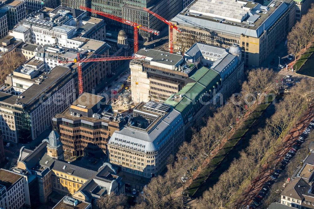 Düsseldorf from above - Construction site to build a new office and commercial building KOe-QUARTIER on Koenigsallee - Breite Strasse in Duesseldorf in the state North Rhine-Westphalia, Germany