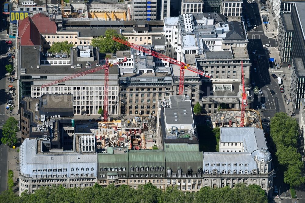 Düsseldorf from the bird's eye view: Construction site to build a new office and commercial building KOe-QUARTIER on Koenigsallee - Breite Strasse in Duesseldorf in the state North Rhine-Westphalia, Germany