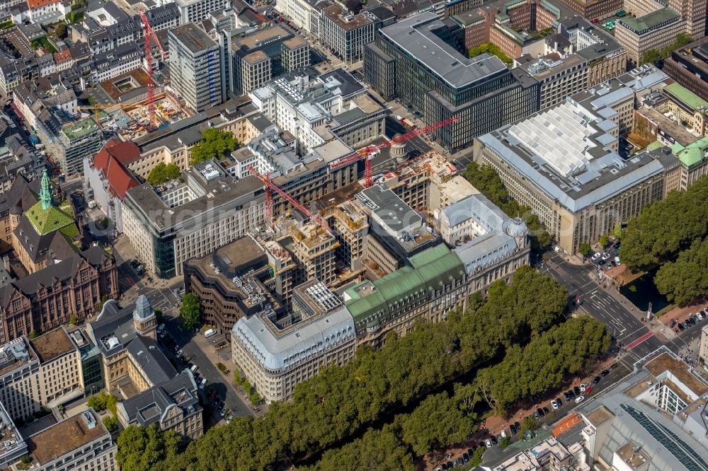 Aerial image Düsseldorf - Construction site to build a new office and commercial building KOe-QUARTIER on Koenigsallee - Breite Strasse in Duesseldorf in the state North Rhine-Westphalia, Germany