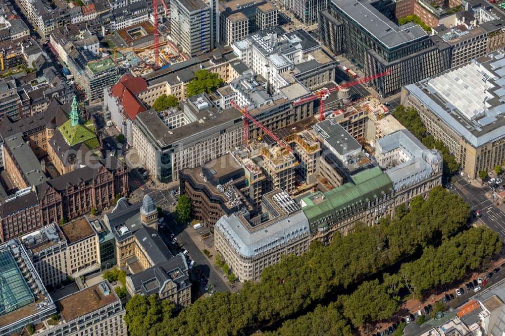 Aerial photograph Düsseldorf - Construction site to build a new office and commercial building KOe-QUARTIER on Koenigsallee - Breite Strasse in Duesseldorf in the state North Rhine-Westphalia, Germany