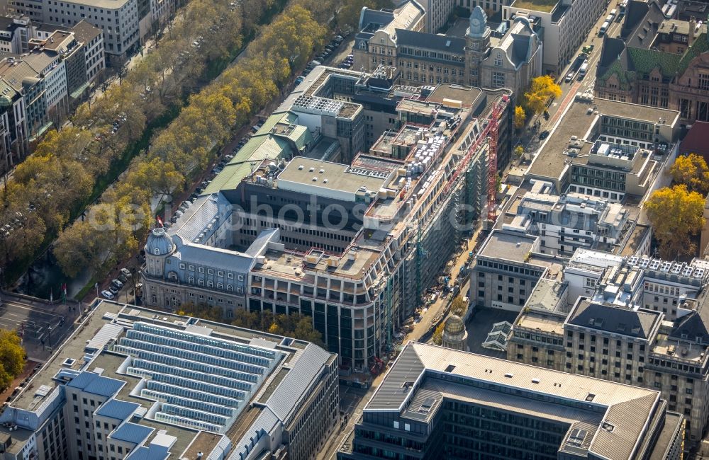 Aerial image Düsseldorf - Construction site to build a new office and commercial building KOe-QUARTIER on Koenigsallee - Breite Strasse in Duesseldorf in the state North Rhine-Westphalia, Germany