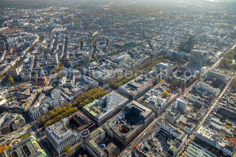 Düsseldorf from above - Construction site to build a new office and commercial building KOe-QUARTIER on Koenigsallee - Breite Strasse in Duesseldorf in the state North Rhine-Westphalia, Germany