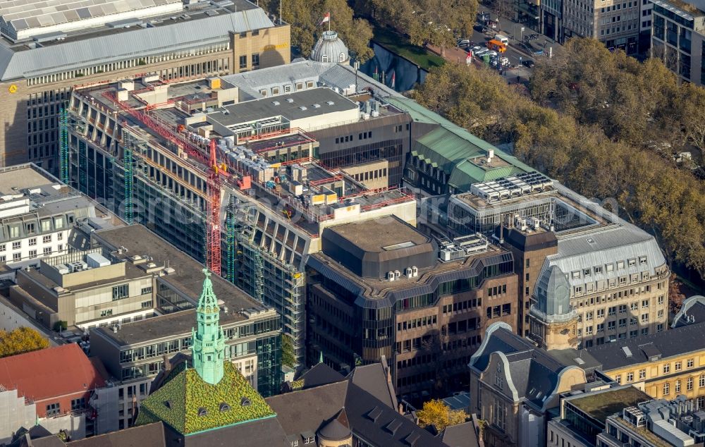 Aerial image Düsseldorf - Construction site to build a new office and commercial building KOe-QUARTIER on Koenigsallee - Breite Strasse in Duesseldorf in the state North Rhine-Westphalia, Germany