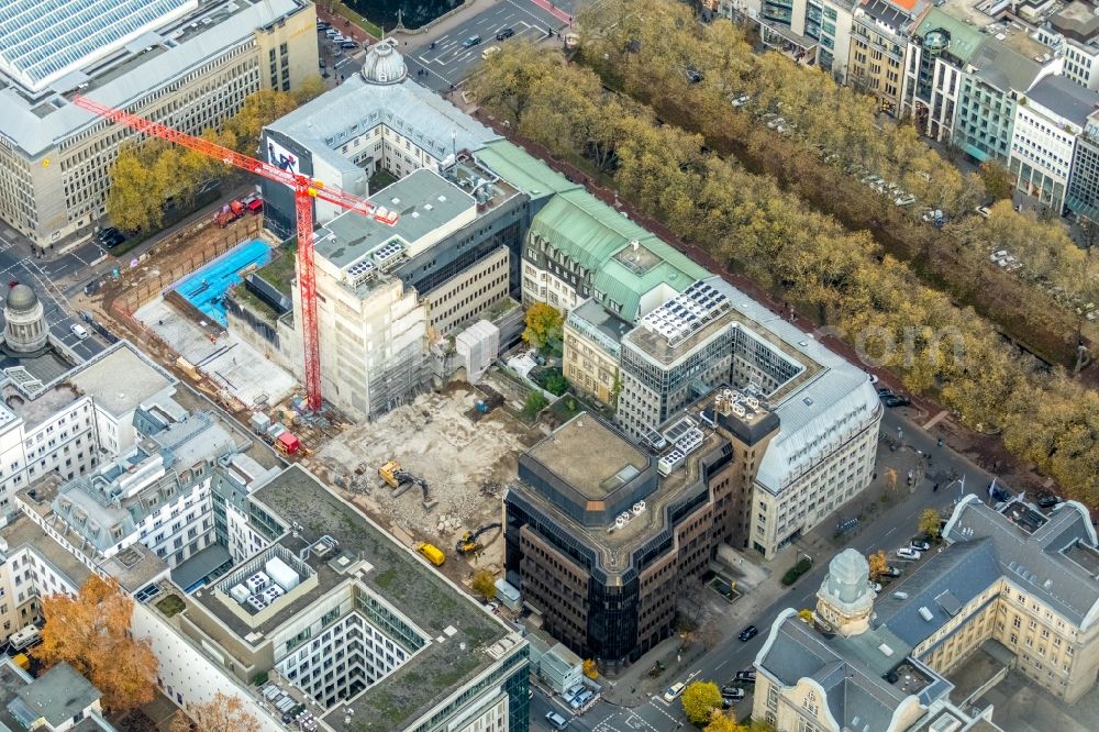 Aerial image Düsseldorf - Construction site to build a new office and commercial building KOe-QUARTIER on Koenigsallee - Breite Strasse in Duesseldorf in the state North Rhine-Westphalia, Germany