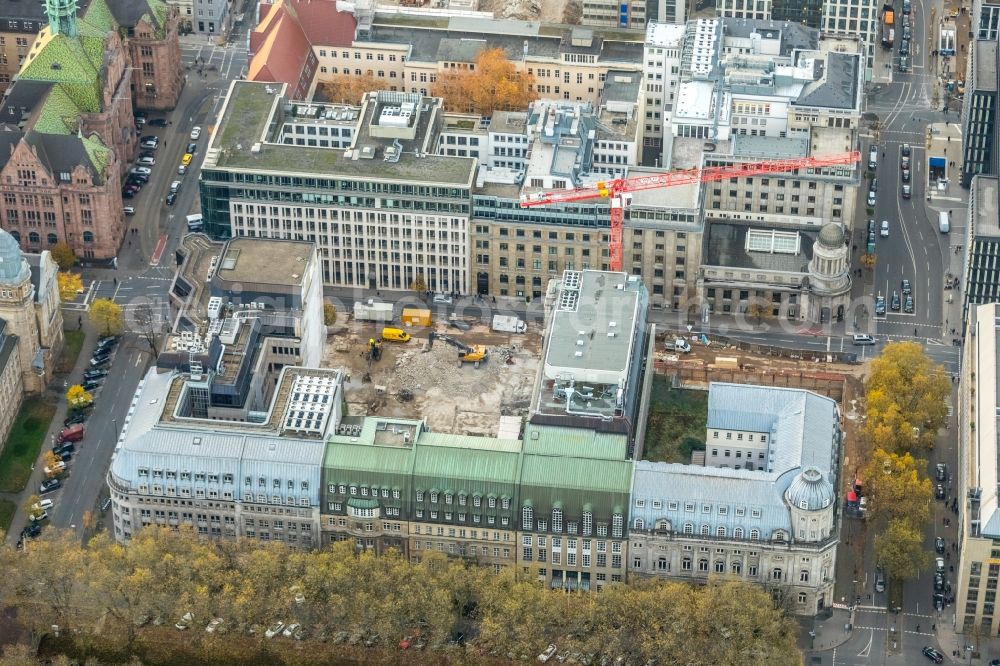 Aerial photograph Düsseldorf - Construction site to build a new office and commercial building KOe-QUARTIER on Koenigsallee - Breite Strasse in Duesseldorf in the state North Rhine-Westphalia, Germany