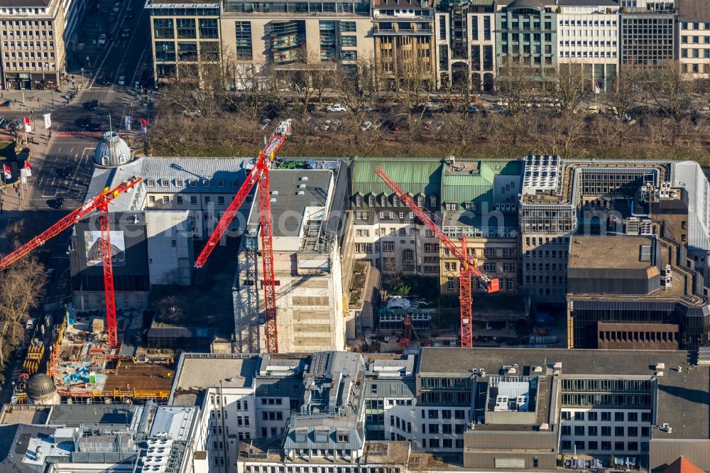 Aerial image Düsseldorf - Construction site to build a new office and commercial building KOe-QUARTIER on Koenigsallee - Breite Strasse in Duesseldorf in the state North Rhine-Westphalia, Germany