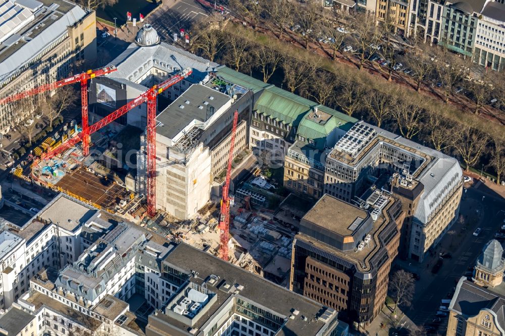 Aerial photograph Düsseldorf - Construction site to build a new office and commercial building KOe-QUARTIER on Koenigsallee - Breite Strasse in Duesseldorf in the state North Rhine-Westphalia, Germany