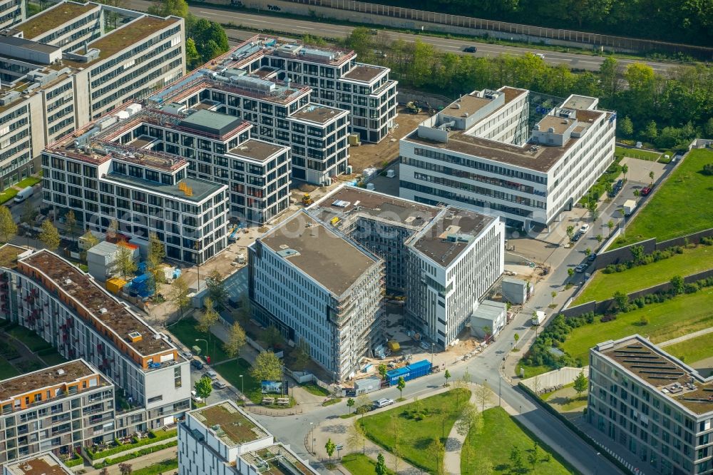 Essen from the bird's eye view: Construction site to build a new office and commercial building Silberkuhlsturm in Ruettenscheid in Essen in the state North Rhine-Westphalia, Germany