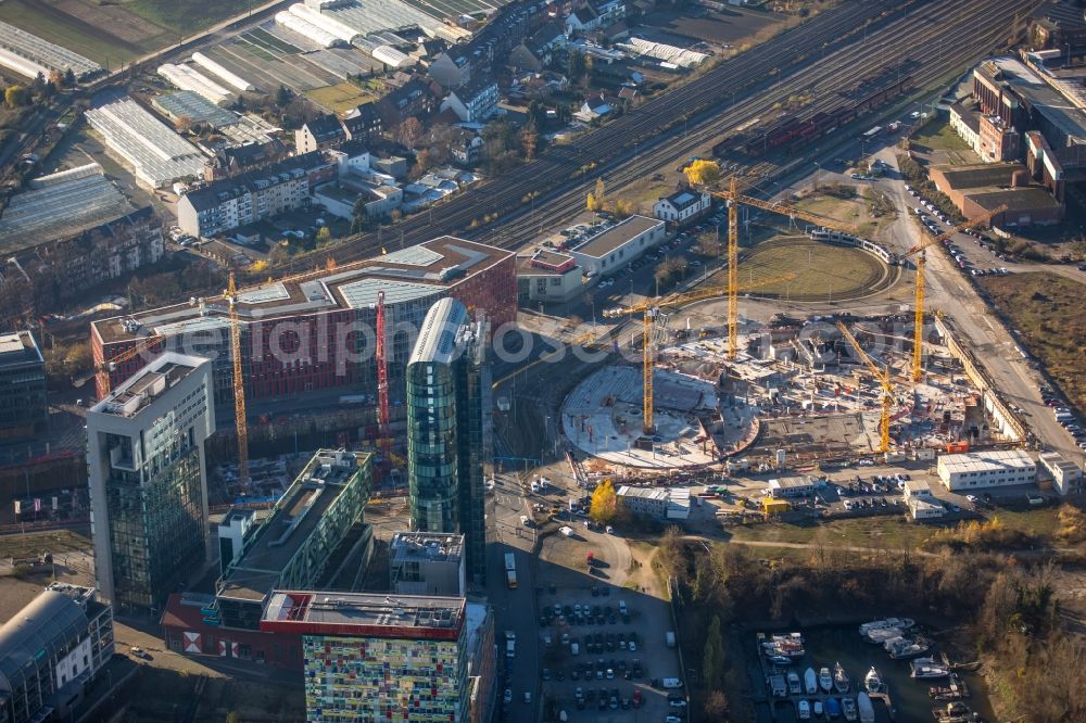 Aerial image Düsseldorf - Construction site to build a new office and commercial building of a Trivago headquarters in the district Stadtbezirk 3 in Duesseldorf in the state North Rhine-Westphalia