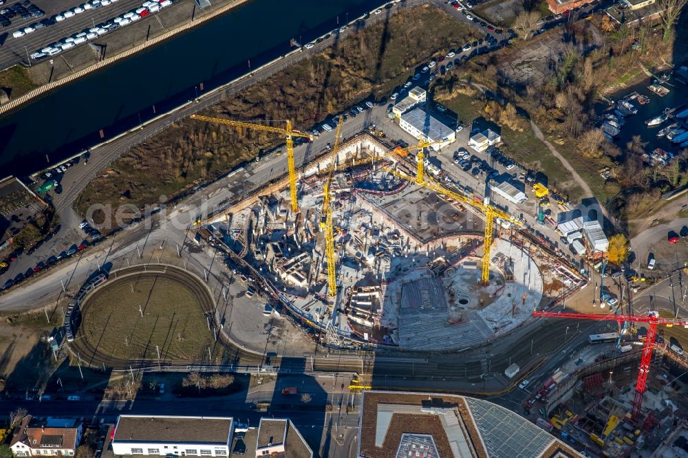 Aerial image Düsseldorf - Construction site to build a new office and commercial building of a Trivago headquarters in the district Stadtbezirk 3 in Duesseldorf in the state North Rhine-Westphalia