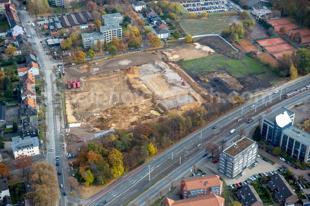 Bochum from the bird's eye view: Construction site to build a new office and commercial building of Vonovia Zentrale in Bochum in the state North Rhine-Westphalia