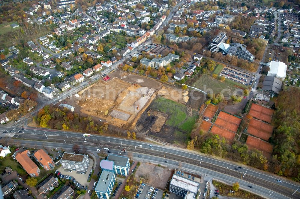 Aerial photograph Bochum - Construction site to build a new office and commercial building of Vonovia Zentrale in Bochum in the state North Rhine-Westphalia