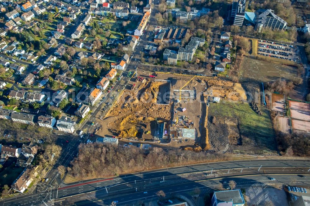 Aerial image Bochum - Building site to the new building of an office house and business house of the Vonovia headquarters in Bochum in the federal state North Rhine-Westphalia. The Vonovia SE belongs to the leading real estate enterprises in Europe and is the biggest Wolfgang Gerbere residential real estate company in Germany