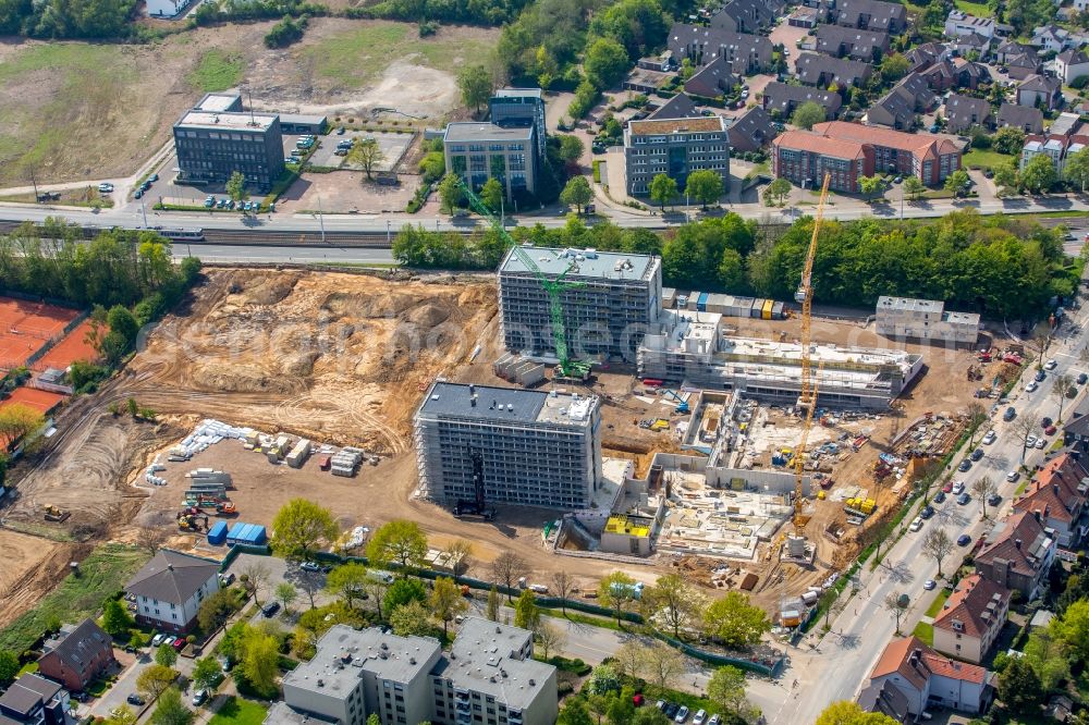 Bochum from the bird's eye view: Construction site to build a new office and commercial building of Vonovia Zentrale in Bochum in the state North Rhine-Westphalia