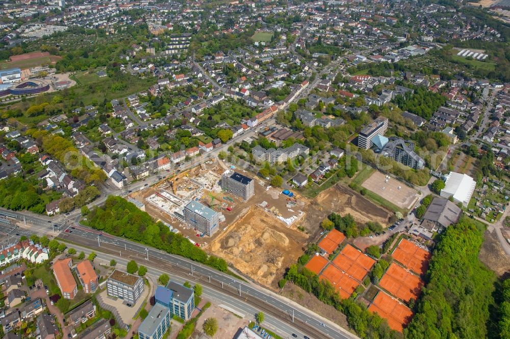 Bochum from above - Construction site to build a new office and commercial building of Vonovia Zentrale in Bochum in the state North Rhine-Westphalia