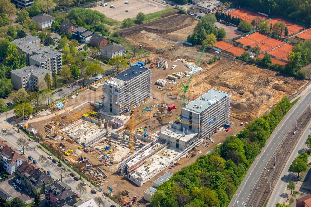 Bochum from the bird's eye view: Construction site to build a new office and commercial building of Vonovia Zentrale in Bochum in the state North Rhine-Westphalia