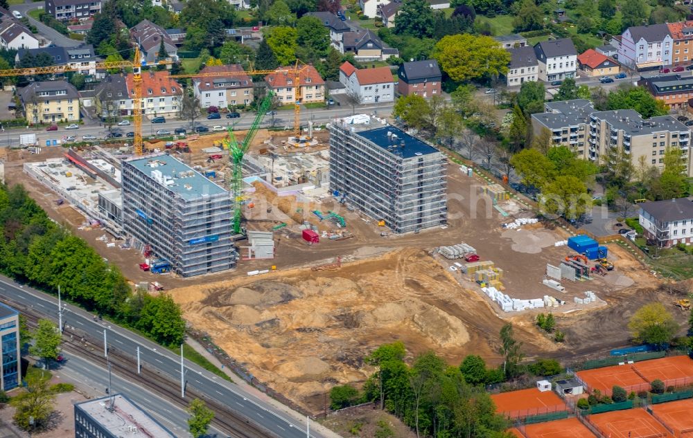 Bochum from the bird's eye view: Construction site to build a new office and commercial building of Vonovia Zentrale in Bochum in the state North Rhine-Westphalia