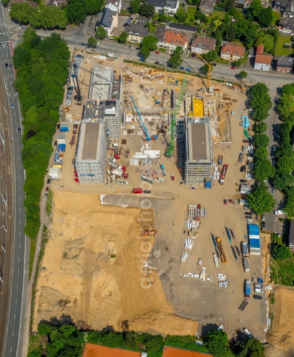 Aerial image Bochum - Construction site to build a new office and commercial building of Vonovia Zentrale in Bochum in the state North Rhine-Westphalia