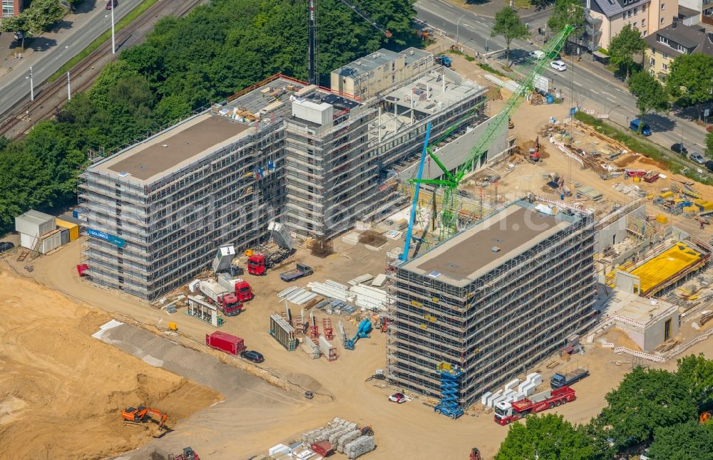 Bochum from the bird's eye view: Construction site to build a new office and commercial building of Vonovia Zentrale in Bochum in the state North Rhine-Westphalia