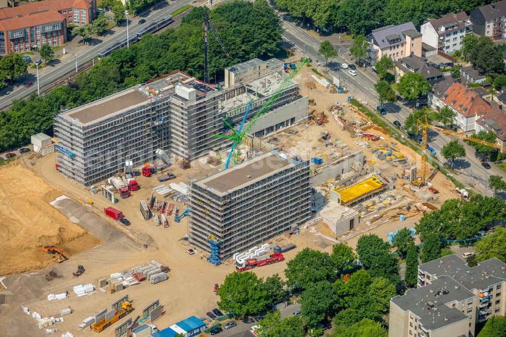 Bochum from the bird's eye view: Construction site to build a new office and commercial building of Vonovia Zentrale in Bochum in the state North Rhine-Westphalia