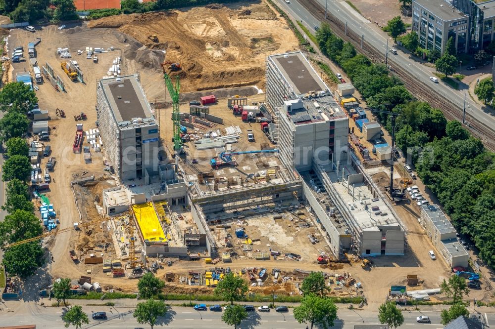 Aerial photograph Bochum - Construction site to build a new office and commercial building of Vonovia Zentrale in Bochum in the state North Rhine-Westphalia