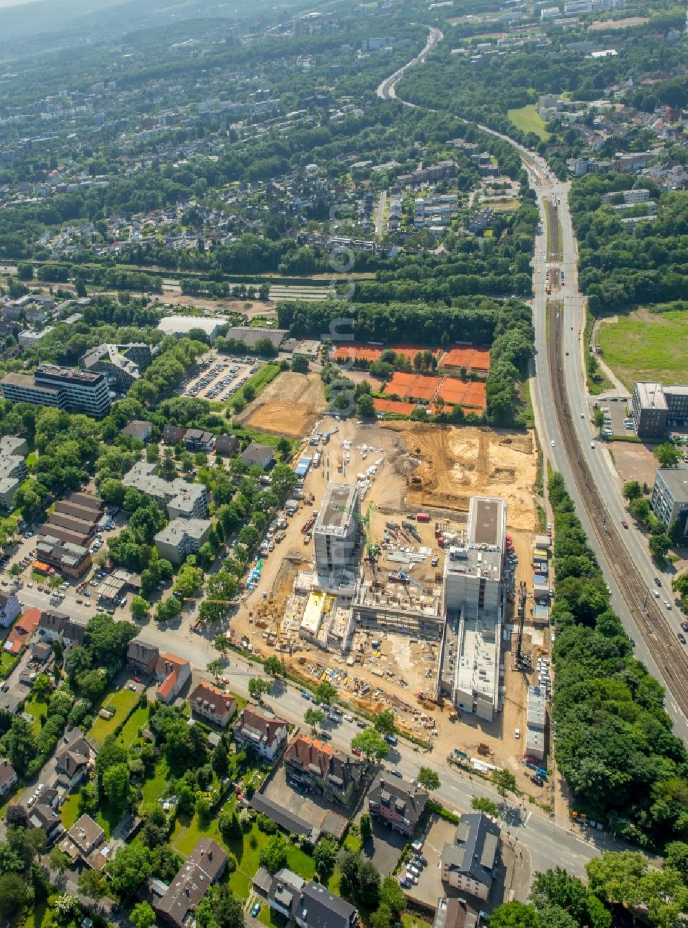 Bochum from the bird's eye view: Construction site to build a new office and commercial building of Vonovia Zentrale in Bochum in the state North Rhine-Westphalia