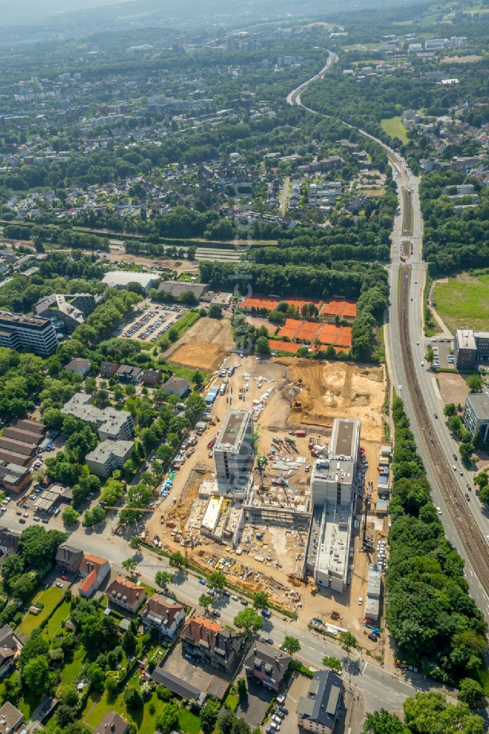 Aerial image Bochum - Construction site to build a new office and commercial building of Vonovia Zentrale in Bochum in the state North Rhine-Westphalia