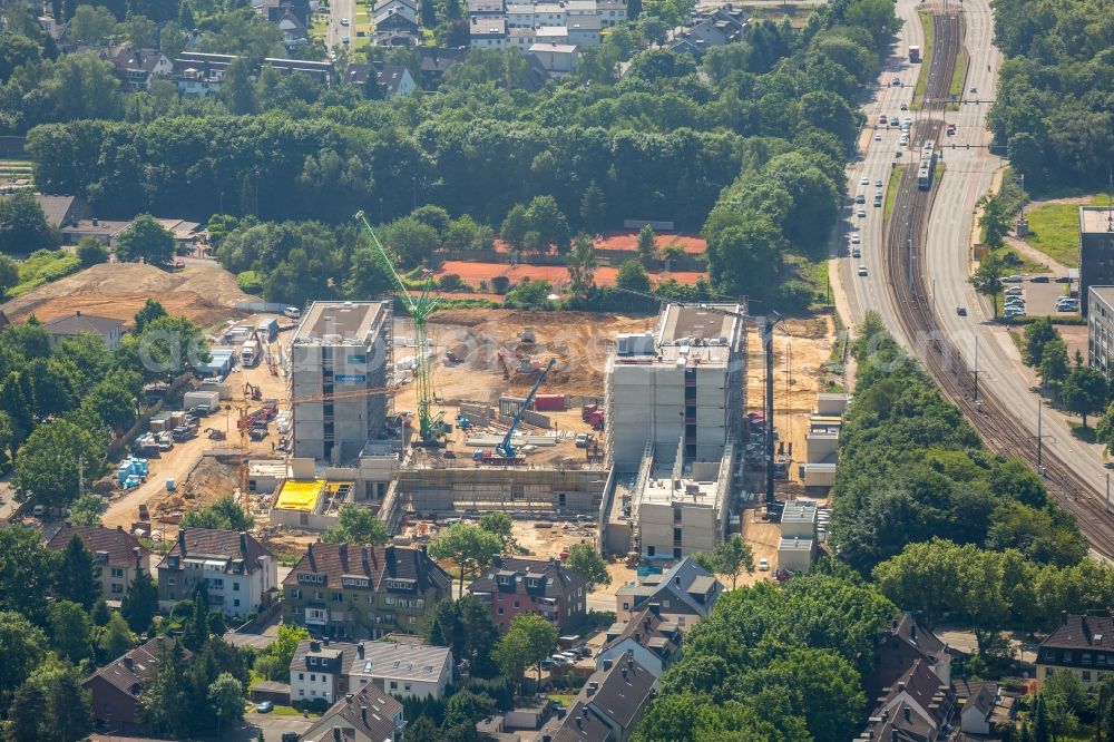 Bochum from the bird's eye view: Construction site to build a new office and commercial building of Vonovia Zentrale in Bochum in the state North Rhine-Westphalia