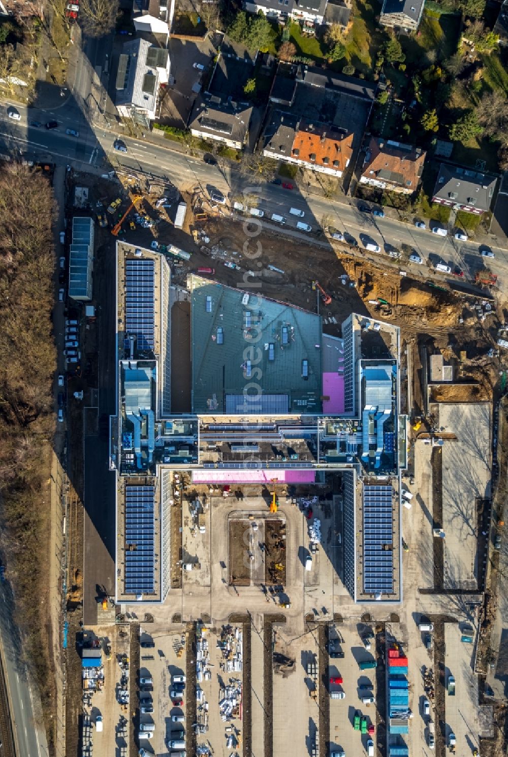 Bochum from above - Construction site to build a new office and commercial building of Vonovia Zentrale in Bochum in the state North Rhine-Westphalia