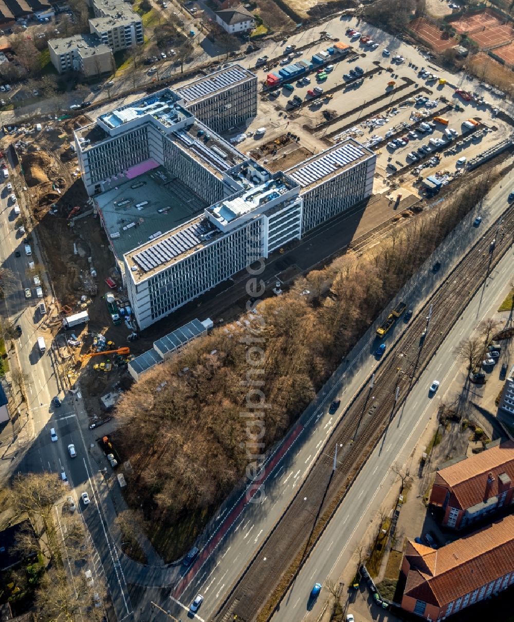 Aerial photograph Bochum - Construction site to build a new office and commercial building of Vonovia Zentrale in Bochum in the state North Rhine-Westphalia