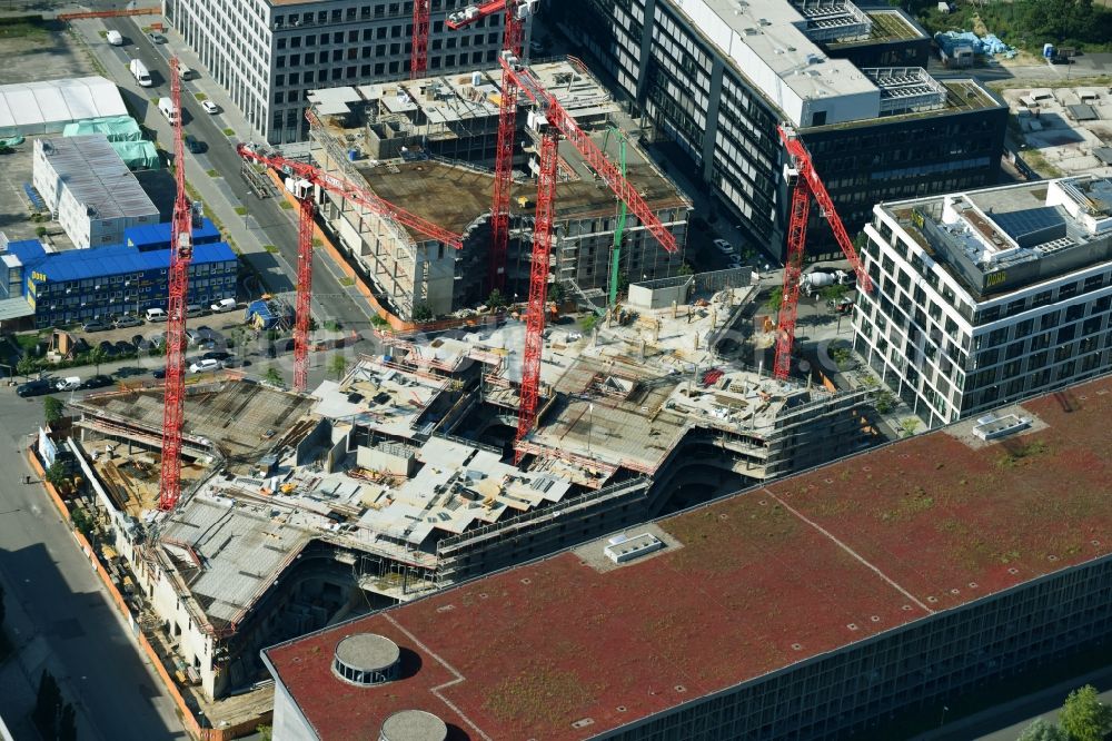 Aerial image Berlin - Construction site to build a new office and commercial building Zalando Campus through the PORR Deutschland GmbH on Valeska-Gert-Strasse in the district Bezirk Friedrichshain-Kreuzberg in Berlin, Germany