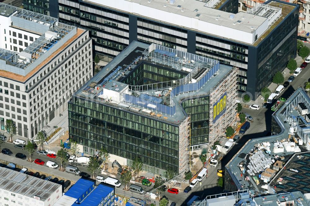 Aerial image Berlin - Construction site to build a new office and commercial building Zalando Headquarter on Valeska-Gert-Strasse in the district Bezirk Friedrichshain in Berlin, Germany