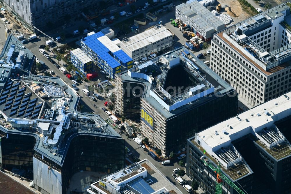 Berlin from above - Construction site to build a new office and commercial building Zalando Headquarter on Valeska-Gert-Strasse in the district Bezirk Friedrichshain in Berlin, Germany