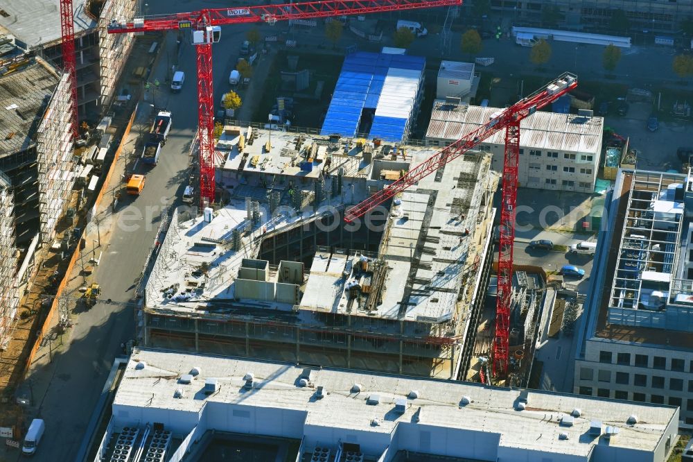 Aerial photograph Berlin - Construction site to build a new office and commercial building Zalando Headquarter on Valeska-Gert-Strasse in the district Bezirk Friedrichshain-Kreuzberg in Berlin, Germany