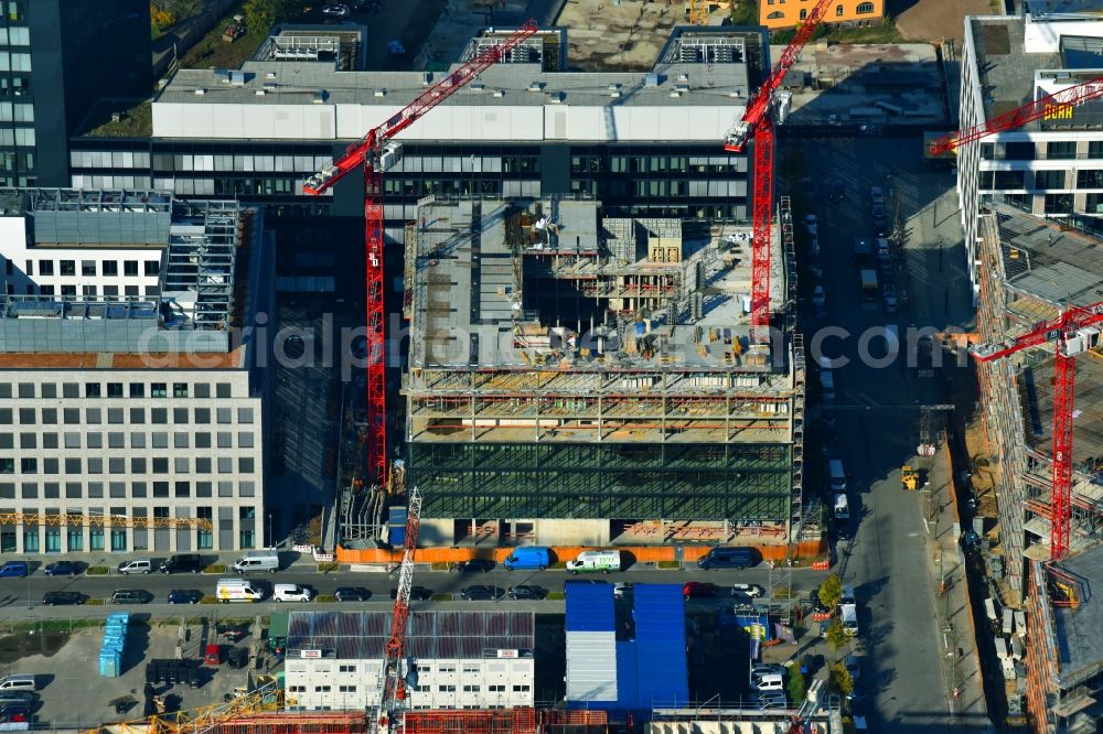 Aerial image Berlin - Construction site to build a new office and commercial building Zalando Headquarter on Valeska-Gert-Strasse in the district Bezirk Friedrichshain-Kreuzberg in Berlin, Germany