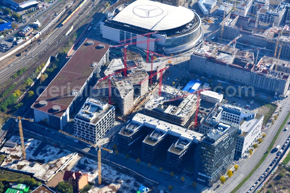 Aerial image Berlin - Construction site to build a new office and commercial building Zalando Headquarter on Valeska-Gert-Strasse in the district Bezirk Friedrichshain-Kreuzberg in Berlin, Germany