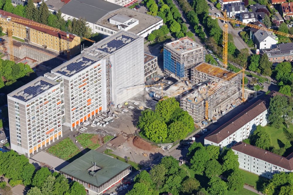 München from the bird's eye view: Construction site for the new building at the Zuericher Strasse in Munich in the state Bavaria, Germany