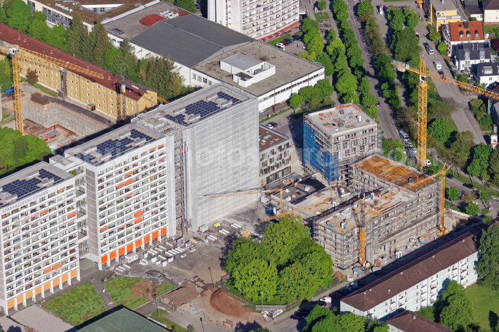 Aerial image München - Construction site for the new building at the Zuericher Strasse in Munich in the state Bavaria, Germany