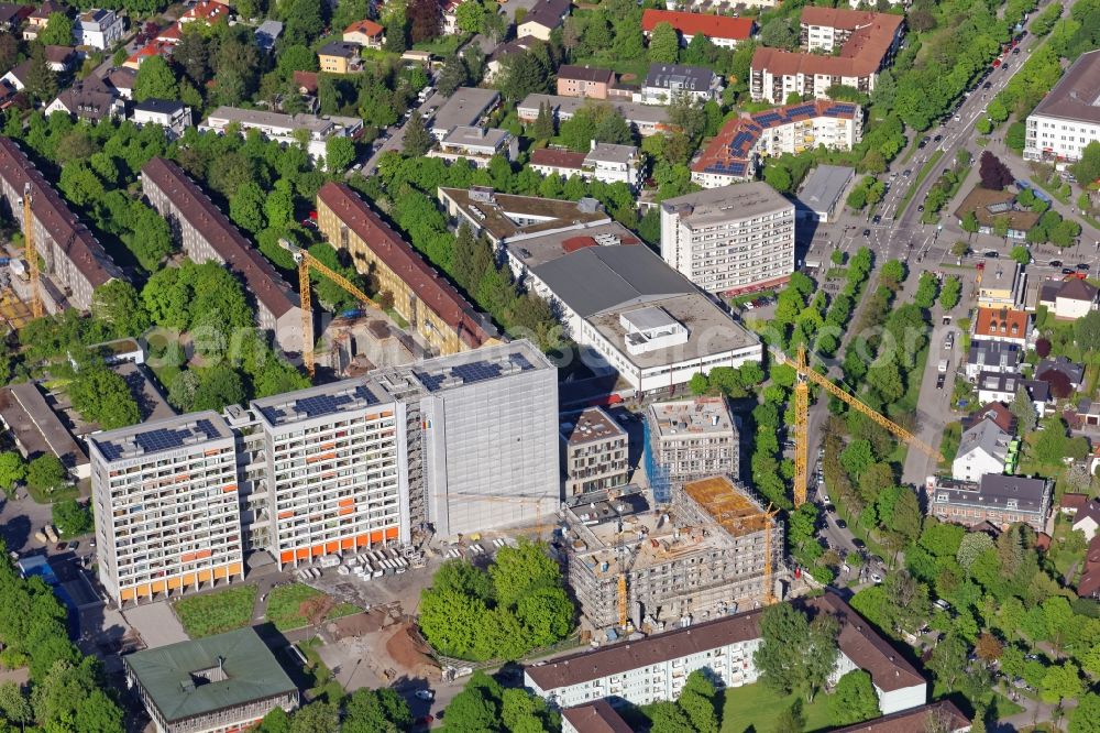 München from above - Construction site for the new building at the Zuericher Strasse in Munich in the state Bavaria, Germany