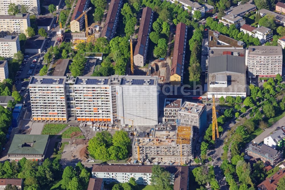 München from the bird's eye view: Construction site for the new building at the Zuericher Strasse in Munich in the state Bavaria, Germany