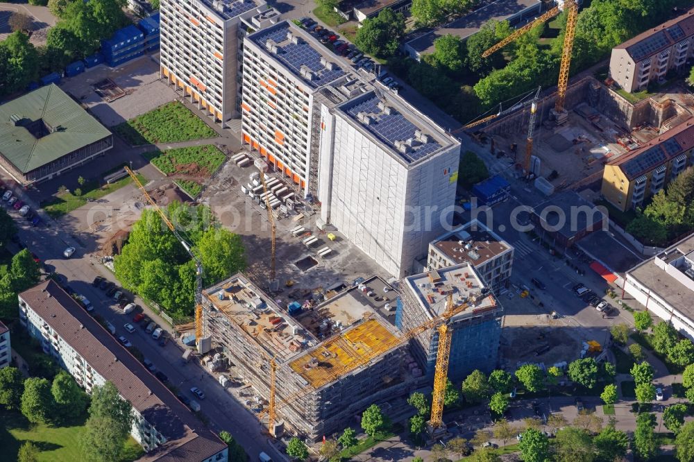 München from above - Construction site for the new building at the Zuericher Strasse in Munich in the state Bavaria, Germany