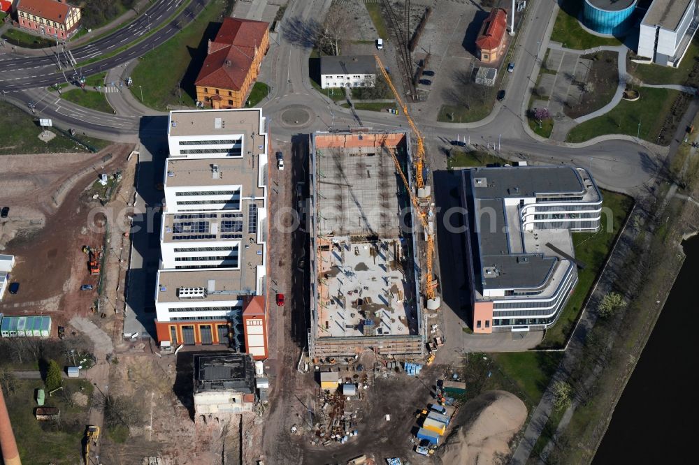 Magdeburg from the bird's eye view: Building site office building on Joseph-von-Fraunhofer-Strasse in Magdeburg in the state Saxony-Anhalt, Germany