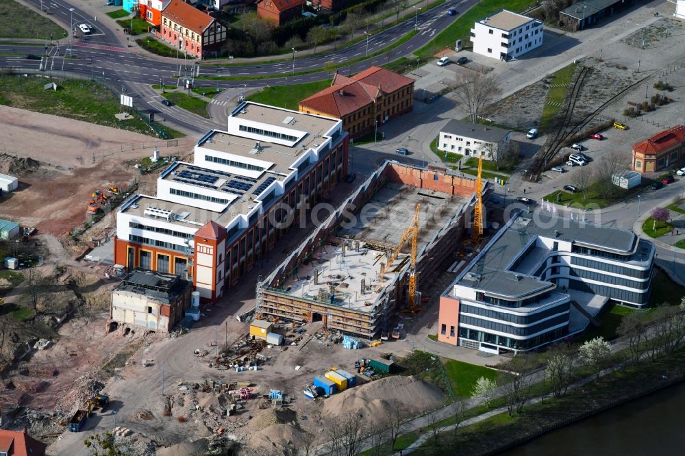 Magdeburg from the bird's eye view: Building site office building on Joseph-von-Fraunhofer-Strasse in Magdeburg in the state Saxony-Anhalt, Germany