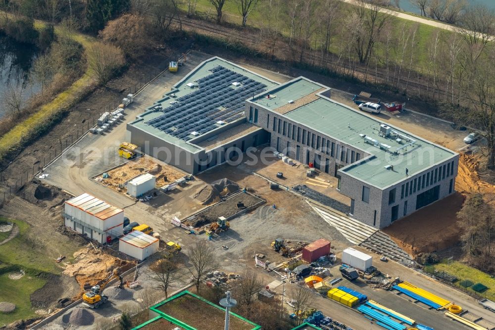 Hattingen from the bird's eye view: Construction site for a new Office building of Stadtwerke Hattingen GmbH on Weg zum Wasserwerk in Hattingen in the state North Rhine-Westphalia, Germany