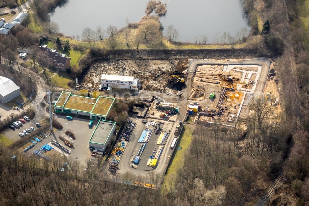 Aerial photograph Hattingen - Construction site for a new Office building of Stadtwerke Hattingen GmbH on Weg zum Wasserwerk in Hattingen in the state North Rhine-Westphalia, Germany