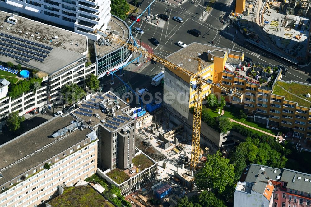 Berlin from the bird's eye view: Construction site for the new building of the office building Nuernberger Strasse in the district Charlottenburg in Berlin, Germany