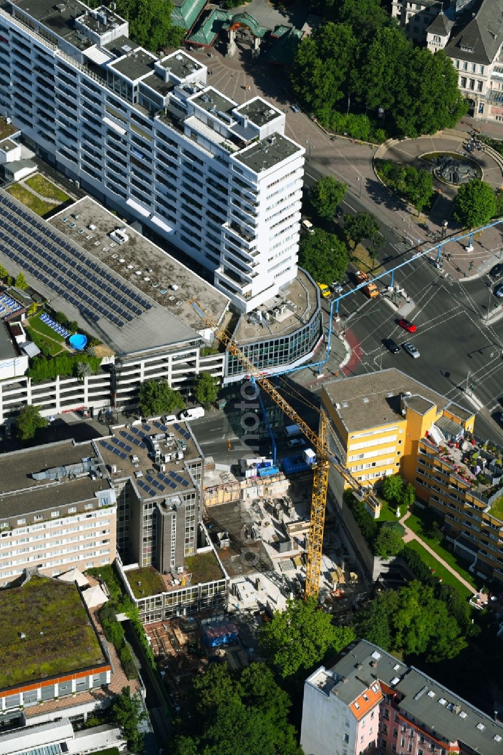 Aerial photograph Berlin - Construction site for the new building of the office building Nuernberger Strasse in the district Charlottenburg in Berlin, Germany