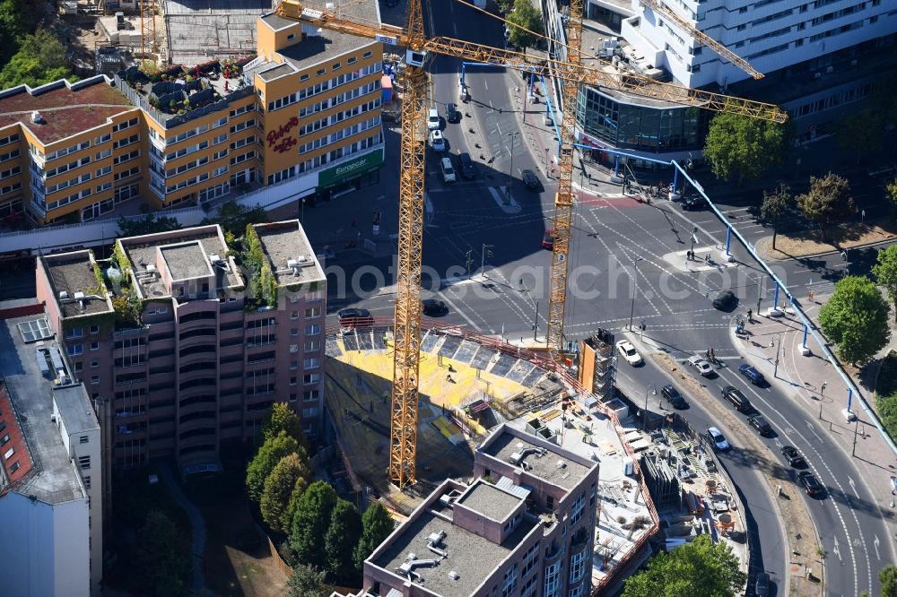 Aerial image Berlin - Construction site for the new building of the office building Nuernberger Strasse in the district Charlottenburg in Berlin, Germany