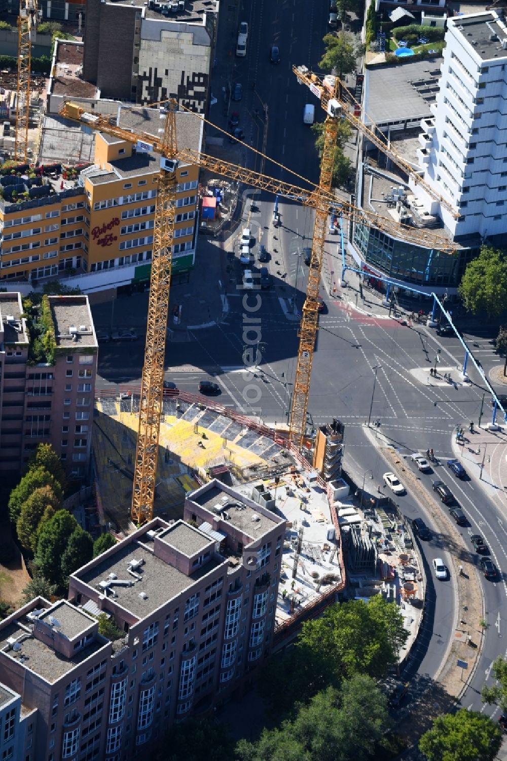 Berlin from above - Construction site for the new building of the office building Nuernberger Strasse in the district Charlottenburg in Berlin, Germany