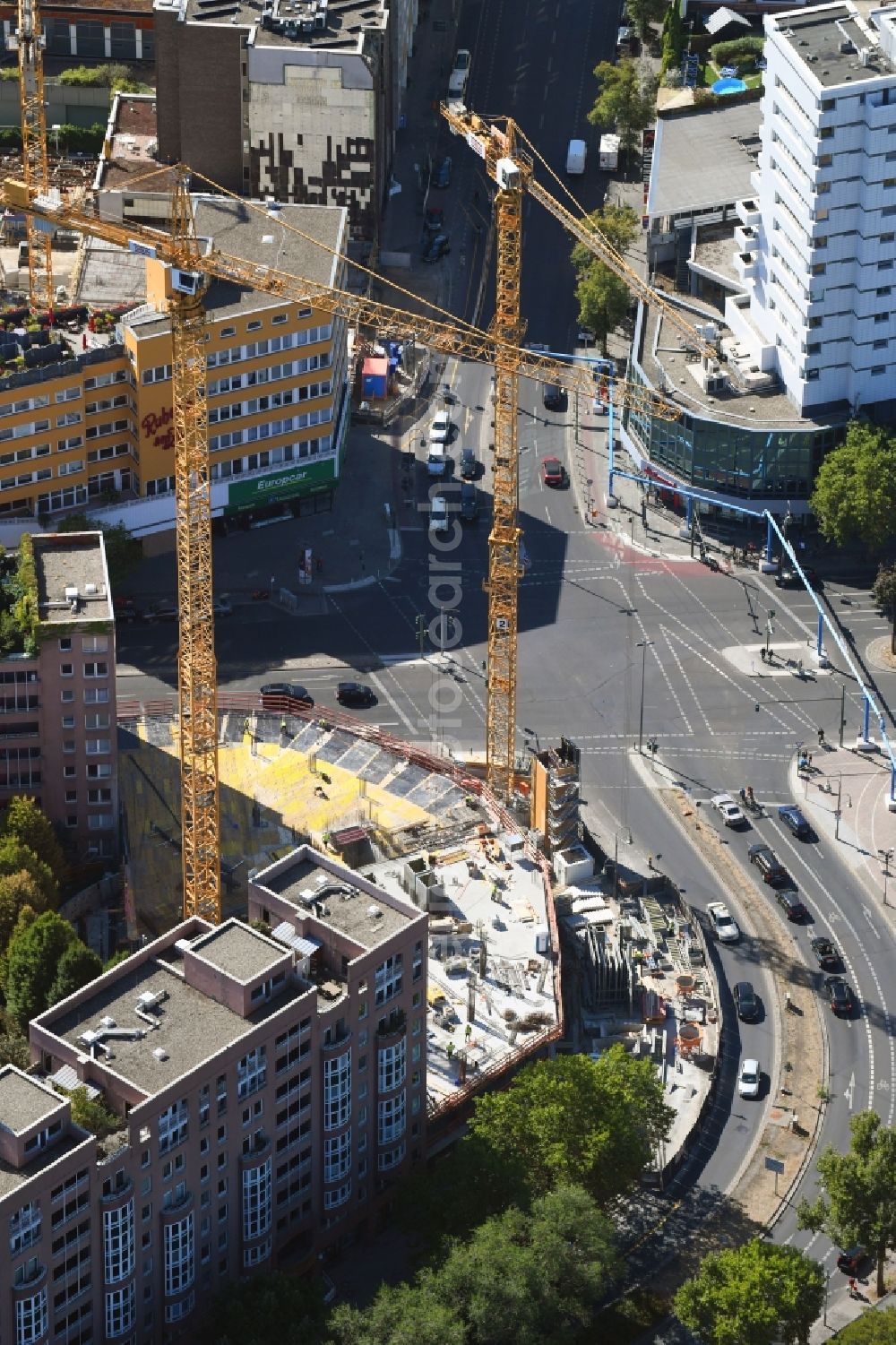 Berlin from the bird's eye view: Construction site for the new building of the office building Nuernberger Strasse in the district Charlottenburg in Berlin, Germany